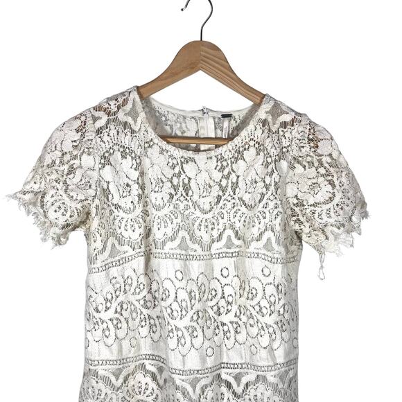 Free People Boho Lace Cream Whimsy Shift Dress Size 8 - Picture 3 of 9